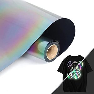 lot 89320 image: HTVVETUR Reflective Rainbow HTV Heat Transfer Vinyl Roll 12 Inch by 5 Feet Iron on DIY for T-Shirt PU Stretch Elastic HTV Vinyl (5FT, Reflective Rainbow)