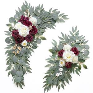 lot 89340 image: Olalaka Artificial Burgundy Flower Swag Set of 2 for Wedding Welcome Signs Floral Decorations, Wedding Arch Flowers for Wedding Ceremony, Ivory Wedding Flower