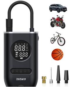 lot 89342 image: ZGZUXO Tire Inflator Portable Air Compressor - 150PSI Cordless Air Pump for Car Tires with Pressure Gauge LED Light, Electric Bike Tire Pump for Car Motorcycle Bicycle Ball, Car Accessories