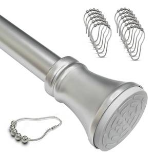 lot 89346 image: YNL Shower Curtain Rod, Never Rust, No Drill, Non-Slip Tension Rod Adjustable 36-82 Inches with 12 Shower Curtain Rings - Shower Curtain Rod for Bathroom, Stainless Steel - Matte Nickel, Size36-82