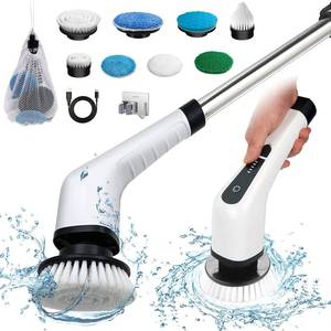 lot 89347 image: Electric Spin Scrubber, Cordless Bath Tub Power Scrubber with 8 Replaceable Drill Brush Heads, Shower Cleaning Brush with Adjustable Handle for Bathroom, Tile Floor & Car, White, (ANS-8050)