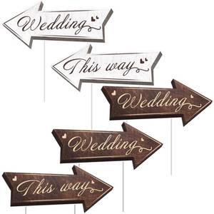 lot 89351 image: Wedding Directional Road Sign Wedding Directional Arrow Yard Sign with Exquisite Double-sided Printing Wedding Directional Signs,Waterproof Large Wedding Sign with Stakes,Wedding Supplies-5PCS