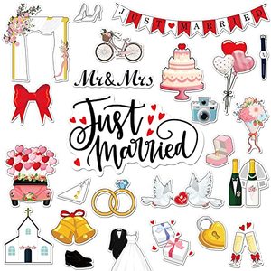 lot 89357 image: 25 Pieces Just Married Ornate Car Magnets Mr Mrs Magnets Refrigerator Magnets Wedding Car Decorations Just Married Door Sign for Honeymoon Anniversary Wedding Party Panel Tailgate DecorSweet Style