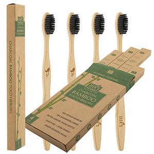 lot 89371 image: Biodegradable Eco-Friendly Natural Bamboo Charcoal Toothbrushes - Pack of 4 - Numbered - Charcoal Infused Bristles