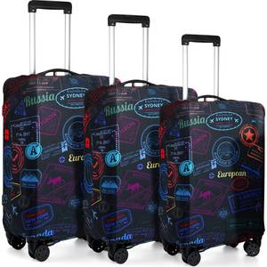 lot 89381 image: Sherr 3 Pieces Travel Luggage Cover Suitcase Protector Anti Scratch Suitcase Cover Washable Baggage Covers (Vinatge Theme, Larger Size)