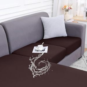 lot 89382 image: Smiry Waterproof Couch Cushion Covers, Stretch Replacement Sofa Cushion Covers, Soft Seat Cover Elastic Furniture Protector for Pets, Kid (2 Pack, Chocolate)