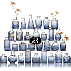 lot 89391 image: Arme Bud Vases, 16 Pcs Green Vases in Bulk, Green Vases for Centerpieces Mini Flower Vase Set Vintage Small Glass Vases for Flower, Wedding Table Home Decor