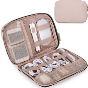 lot 89394 image: BAGSMART Large Electronics Organizer Travel Case, Travel Essentials, Cord Organizer Travel Cable Organizer Bag, Travel Accessories for Women, Pink