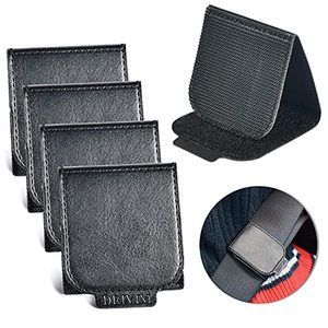 lot 89398 image: Car Seat Belt Adjuster, 4 Pack Premium PU Leather Seatbelt Clip for Vehicle Automobile Comfort Universal Shoulder Neck Strap Positioner for Adults (Black)