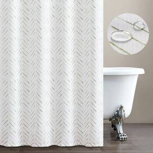 lot 89399 image: jinchan Extra Long Green and White Shower Curtain Herringbone Modern Fabric Shower Curtain Zig Zag Inky Chevron Farmhouse Shower Curtains for Bathroom Waterproof Hooks Included 70x84 inch