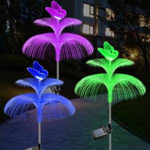 lot 89402 image: cermug 3 Pack Solar Garden Lights - 7 Color Changing Waterproof Solar Outdoor Lights Jellyfish and Butterfly Solar Flower Lights for Christmas, Outdoor Pool Yard Garden Decor