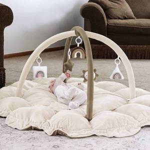 lot 89413 image: 5-in-1 Thick & Plush Baby Play Gym, Baby Play Mats for Floor, Tummy Time Mat with 6 Toys, Cat Bed, Dog Bed, Convertible Stage-Based Developmental from Baby to Toddler, Ball Pit, Pet Cushion, Brown