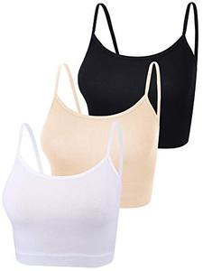 lot 89414 image: 3 Pcs Crop Camisole Top Spaghetti Strap Tank Sleeveless Crop Tank Top for Women Sports (Black, White, Skin Color, Medium)