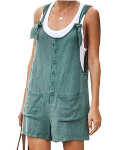 lot 89428 image: Yeokou Womens Casual Summer Cotton Linen Rompers Overalls Jumpsuit Shorts (Dark Green, XX-Large)