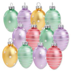 lot 89448 image: Lillian Vernon Pastel Frost Glass Easter Egg Ornaments - Set of 12, Holiday Home Decor, Spring Mini Tree Decorations, Outdoor & Indoor Use, 1.5 Inches x 2 Inches, 6 Colors