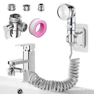 lot 89457 image: Roscid Sink Faucet Sprayer Attachment Set, Kitchen Bathroom Pet Bathing Shower Head with 9.8ft Hose and G12, 5564, 1516 Faucet Adapters, Hair Washing, Dog Shower and More (Faucet Not Included)