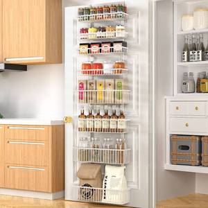 lot 89461 image: Moforoco Over The Door Pantry Organizer, Pantry Door Organizer Shelves, Kitchen Organizers and Storage, Hanging Basket Wall Spice Rack Seasoning Shelves, Laundry Room Bathroom accessoriesWhite