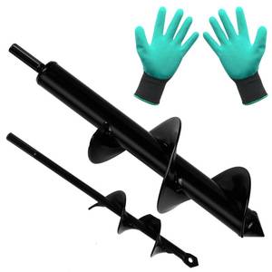 lot 89462 image: Twinkle Star 2 Pack Garden Auger Spiral Drill Bit Set, 1.6 x 9 Inch & 3 x 12 Inch with Garden Gloves, Plant Bulb Auger Fits for 38 Inch Dill for Bedding Plants and Digging Weeds Roots