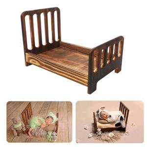lot 89469 image: M&G House Brown Newborn Photography Props Wooden Bed Vintage Bed Baby Photo Prop Newborn Photo Bed Photography Prop Baby Photoshoot Props Baby Doll Bed Accessories Pretend Play Props Newborn Bed Prop
