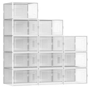 lot 89476 image: 12 Pack X Large Shoe Organizer Storage Boxes for Closet, Modular Space Saving Shoe Boxes Clear Plastic Stackable Sneaker Containers Display Case with Lids, White