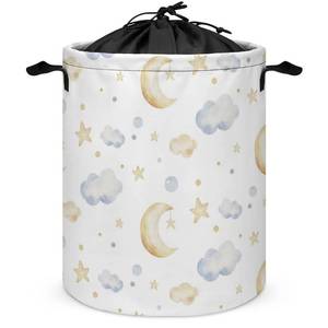 lot 89478 image: LynaRei Baby Laundry Basket Cartoon Cute Kids Laundry Hamper Drawstring Round Collapsible Toys Clothes Storage Organizer Moon and Stars Decor for Boys Girls Bedroom Nursery