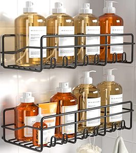 lot 89485 image: Coraje Adhesive Bathroom Caddy, 2-Pack Large Capacity Rustproof Metal Shelves, Organizer for Shower Essentials, Black