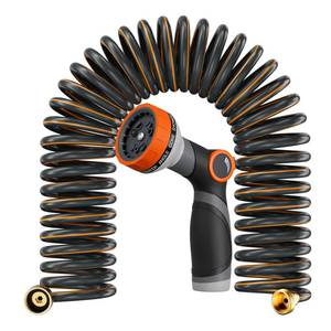 lot 89487 image: Garden Hose 50 ft, Coil Hose with 10-Pattern Spray Nozzle, Flexible Garden Hose with 34 Fittings, Lightweight and No Kink Water Hose, Retractable Collapsible Boat Hose for RV, Yard, Outdoor Watering
