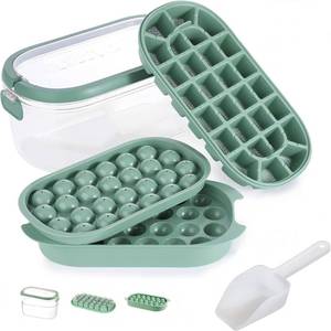 lot 89498 image: Ice Cube Tray with Lid and Bin, 2 Pack Ice Cubes Trays for Freezer, Easy Release 54Pcs Round Ice Ball & Square Ice Cube Molds with Box, Removable Lid & Ice Scoop for Whiskey, Cocktail