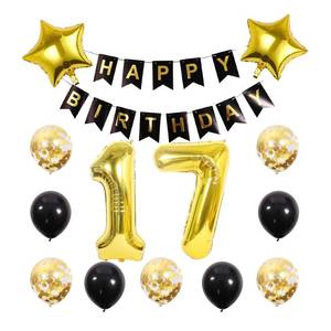 lot 89504 image: Chaungfu17 Birthday Party Supplies Gold Number 17 Foil Balloon Happy Birthday Banner Kit 17th Birthday Decoration Black Gold Latex Confetti Balloon Foil Star Balloon Great Gift for Girls Boys Birthday