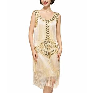 lot 89514 image: SWEETV 1920s Sleeveless Flapper Dresses for Women Scoop Neck Great Gatsby Dresses Fringed Roaring 20s Dress Cocktail Dress Champagne Small
