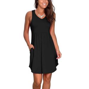 lot 89527 image: Atizon Casual Summer T Shirt Dress for Women V Neck Swing Elastic Tunic Short Sundress with Pockets M
