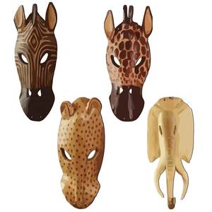 lot 89531 image: Weysat 4 Pcs African Masks Wall Decor Safari Masks Wall Decor Jungle Masks Plaque Animal Plaque Art Set for Bedroom Bathroom and Theme Party, Not 3D