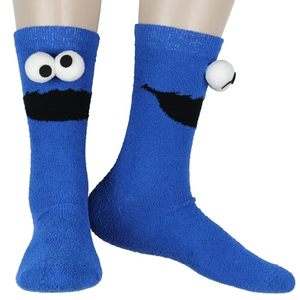 lot 90422 image: Bioworld Sesame Street Socks 3D Eyes Cookie Monster Adult Chenille Fuzzy Plush Crew Socks For Men Women 1 Pair