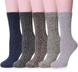 lot 90430 image: MQELONG Womens 5 Pairs Soft Thick Comfort Casual Cotton Warm Wool Crew Winter Socks (5 Pack Solid color B)