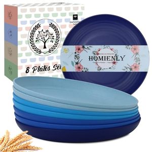 lot 90450 image: Homienly Salad Plates Dessert Plates Set of 8-10 inch Wheat Straw Plates Unbreakable Plates for Kitchen Reusable Plastic Plates Small Plates(Blue Series)