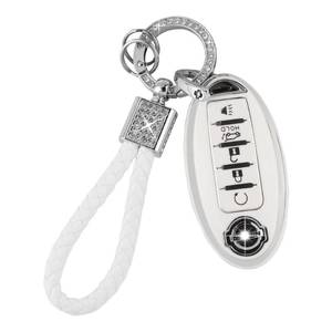 lot 90455 image: PIFOOG Car Key Cover for Nissan 5 Buttons Keys Fob Case TPU Bling Keychain for Nissan Altima Sentra Rogue Pathfinder Murano Armada Maxima Versa Girly Women White Silver