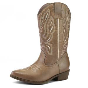 lot 90459 image: mysoft Womens Western Cowboy Boots Embroidered Mid-Calf Pointed Toe Cowgirl Boot, Accommodate Both Regular and Wide Calf Size 7.5