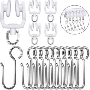 lot 90477 image: 120 Pieces Curtain Track Sets, Ceiling Curtain Track Hooks, Track Rollers Metal Shower Curtain S Hooks Straight Curved Curtain Track Rollers for Ceiling Track