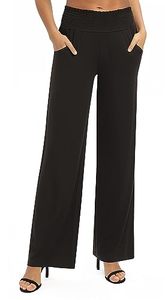 lot 90481 image: Urban CoCo Womens Solid Wide Leg Palazzo Lounge Pants Casual Straight Leg High Waist Stretch Pants (Black, Medium)