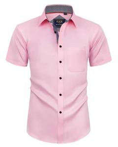 lot 90497 image: Alimens & Gentle Mens Short Sleeve Dress Shirts Wrinkle Free Solid Casual Button Down Shirts with Pocket Pink Large