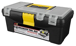 lot 90500 image: Performance Tool W54012 Heavy Duty Plastic Organizer Tool Box for Workshops and Garages, Black, 12.5-Inch