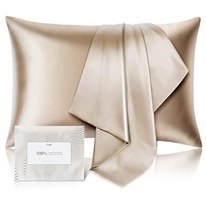 lot 90501 image: 100% Pure Mulberry Silk Pillowcase for Hair and Skin - Allergen Resistant Dual Sides,600 Thread Count Silk Bed Pillow Cases with Hidden Zipper,1pc,Standard Size,Taupe