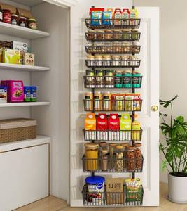 lot 90506 image: Mefirt 9-Tier Over The Door Pantry Organizer, Pantry Storage and Organization, Black Metal Hanging Spice Rack Seasoning Shelves Door, Wall Mount for Home & Kitchen, Laundry Room Bathroom Organization
