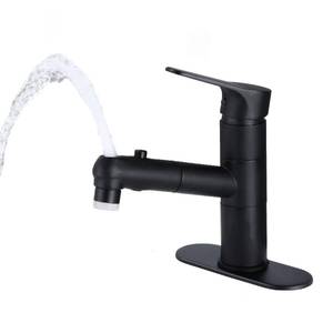 lot 90507 image: HUAHUALALA Bathroom Sink Faucet with Pull Out Sprayer for Sink 1 Hole,Three Water Flow Modes with Rotating Spout, Brass Single Handle for Hot and Cold Water Vanity Basin Faucet,Matte Black