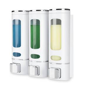 lot 90508 image: Nellyke Shampoo Dispensers for Shower Wall Mounted Soap Dispenser 3 Chambers Conditioner Body Wash Dispenser Set Clear with Glue(or Wall Mounted by Screws)3 ChambersWhite