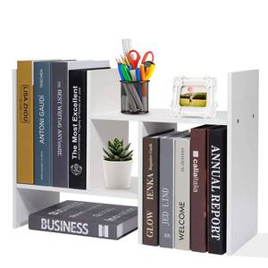 lot 90510 image: Hossejoy Adjustable Desktop Bookshelf Office Organizer Desk Storage Organizer Display Shelf Rack, Counter Top Bookcase, White