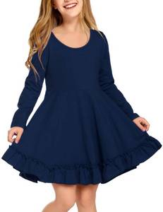 lot 90516 image: Arshiner Girls Dress Long Sleeve A Line Twirly Skater Loose CasualParty Dresses with Pocket Navy Blue Size 5