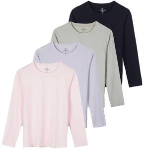 lot 90531 image: 4 Pack Long Sleeve Shirts for Women Womens Tops T Shirt Top White Black Tee Woman Ladies Blouses Basic T-Shirts Cotton Undershirt Tshirts Tees Crewneck Casual Tshirt T-Shirt Yoga - Set 7, Medium