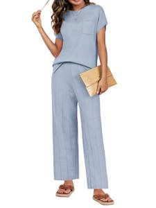 lot 90535 image: Kenaque Womens Sweater Set 2 Piece Outfits Knit Vet Tops Wide Leg Pants Casual Loungewear Set XL