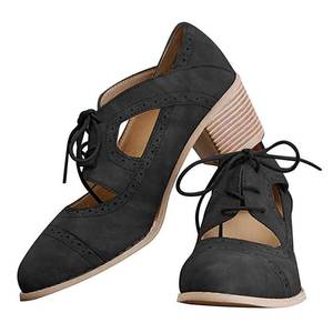 lot 90541 image: JITUUE Oxford Shoes for Women Chunky Heels Brogue Leather Saddle Dress Shoes Lace up Vintage Wingtip Ankle Boots Black 8.5 US